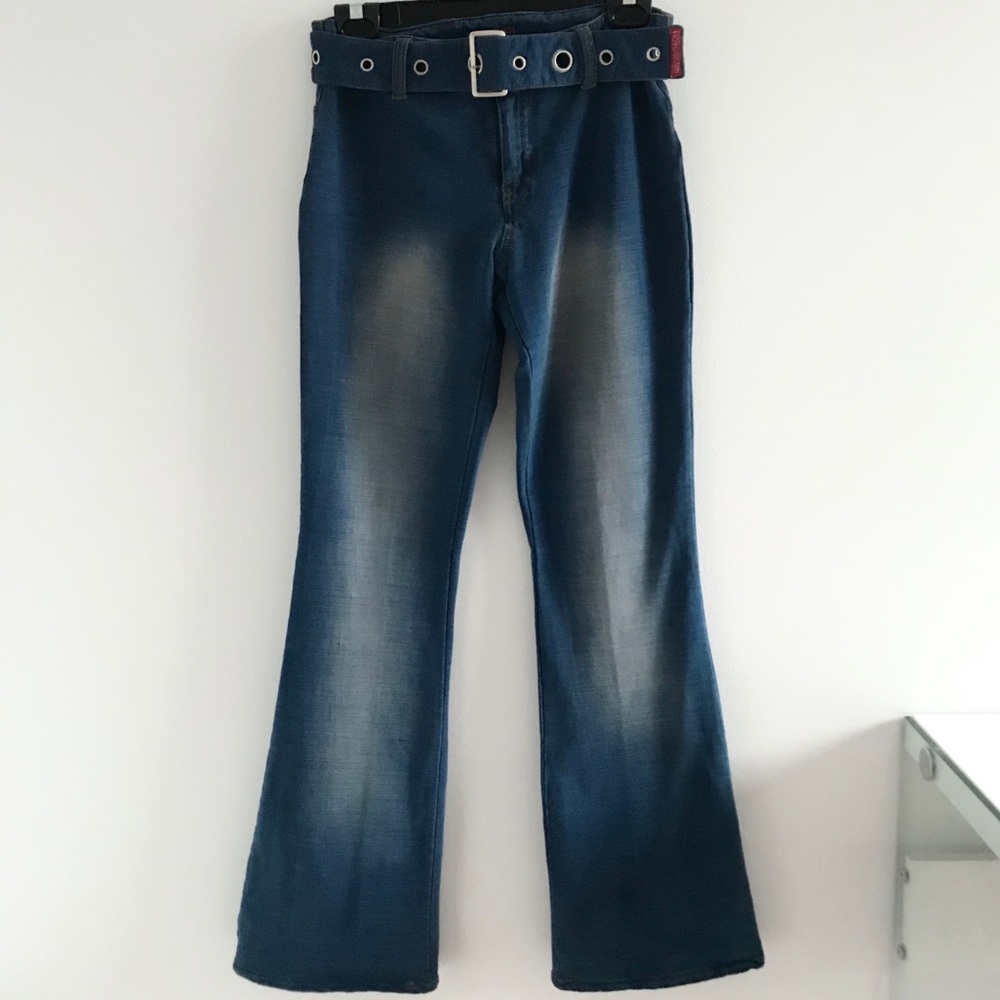 NWOT Hot Kiss Low Rise Belted Bell Bottoms Blue Jeans 90’s Y2K